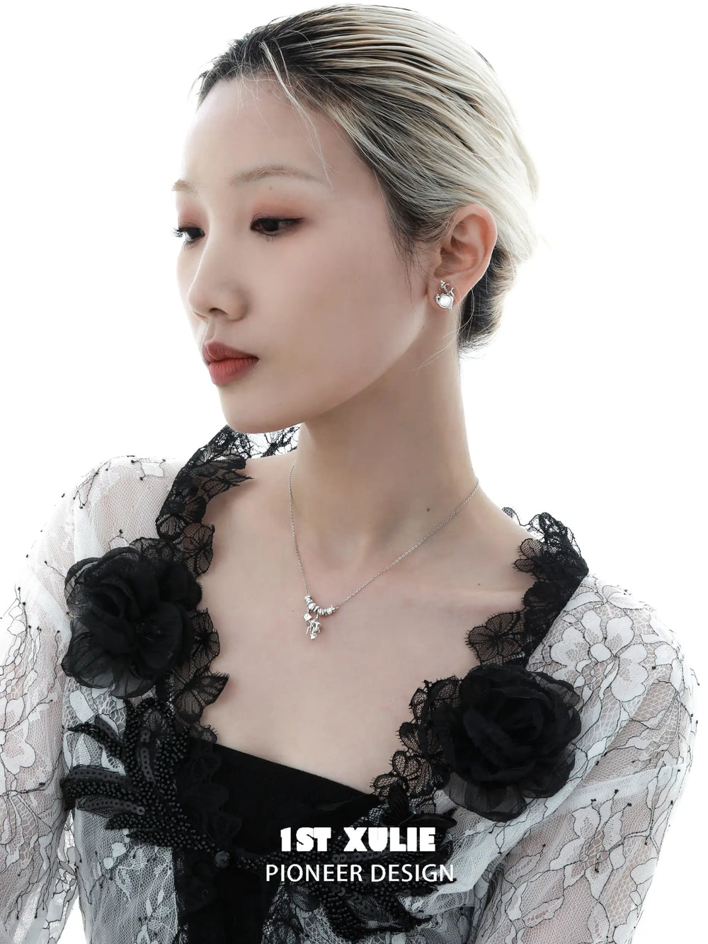 1ST XULIE "Mushroom Story" Whimsical Pearl Pendant Necklace in 925 Sterling Silver - Detail Shot