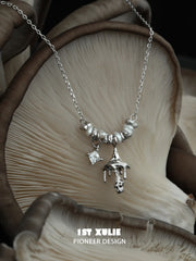 1ST XULIE "Mushroom Story" Whimsical Pearl Pendant Necklace in 925 Sterling Silver - Product View