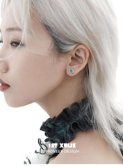1ST XULIE "Slytherin House" Mystical Slytherin Snake Badge Stud Earrings in 925 Sterling Silver - Side View