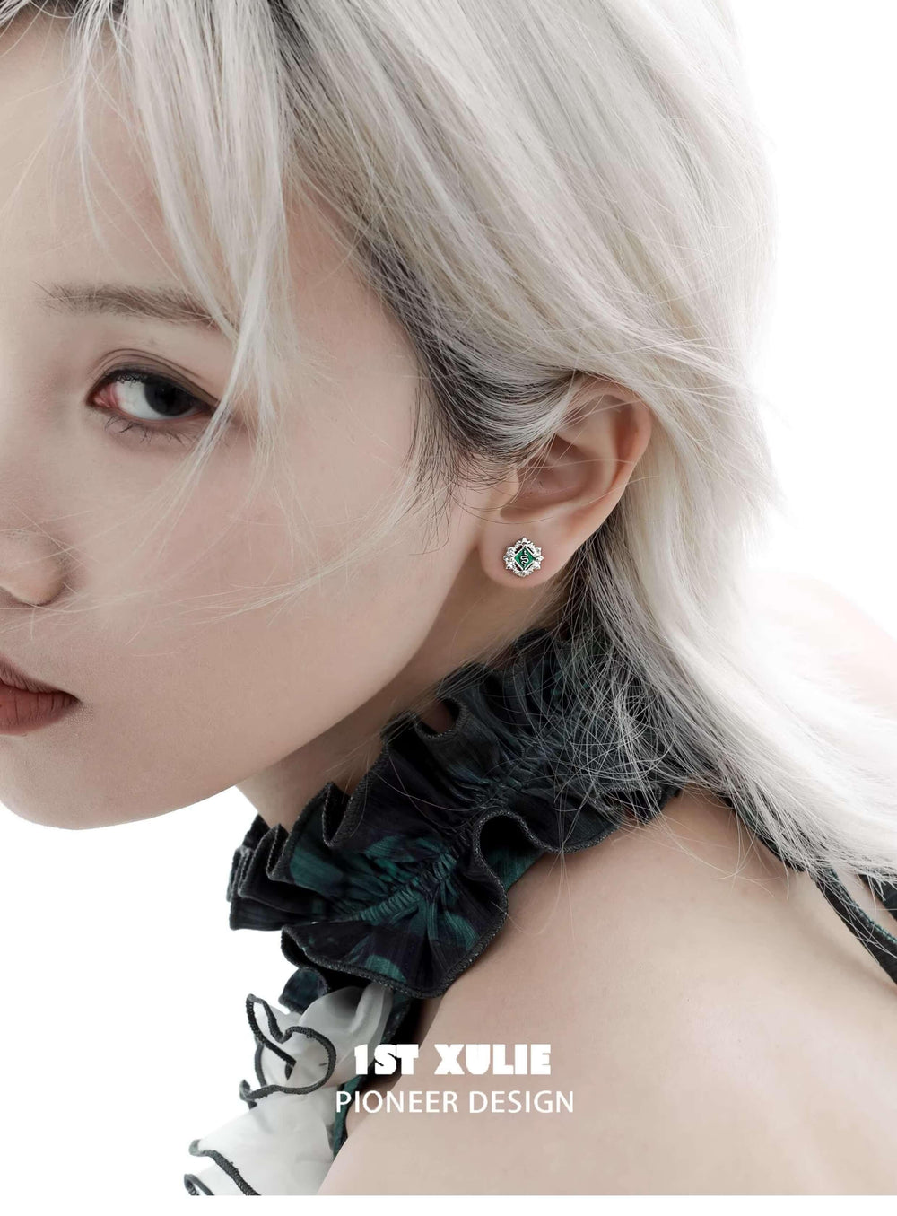 1ST XULIE "Slytherin House" Mystical Slytherin Snake Badge Stud Earrings in 925 Sterling Silver - Back View