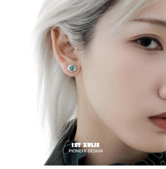 1ST XULIE "Slytherin House" Mystical Slytherin Snake Badge Stud Earrings in 925 Sterling Silver - Lifestyle Shot