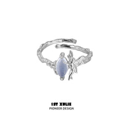 1ST XULIE "Blue Sky" Mystical Statement Opal Genie Ring in 925 Sterling Silver - Detail Shot
