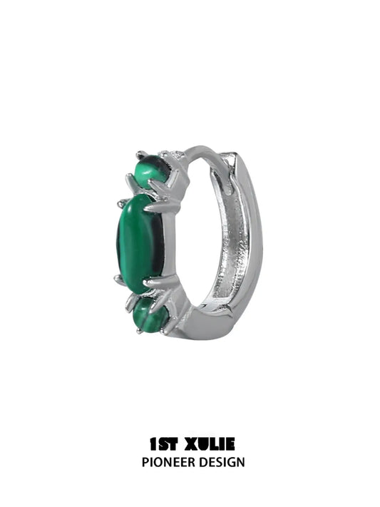 "Stone Age" Platinum Plated Natural Gemstone Huggie Hoop Earrings - Image 19