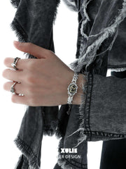 1ST XULIE "Stone Age" Natural Speckled Stone Open Ring in 925 Sterling Silver - On Model