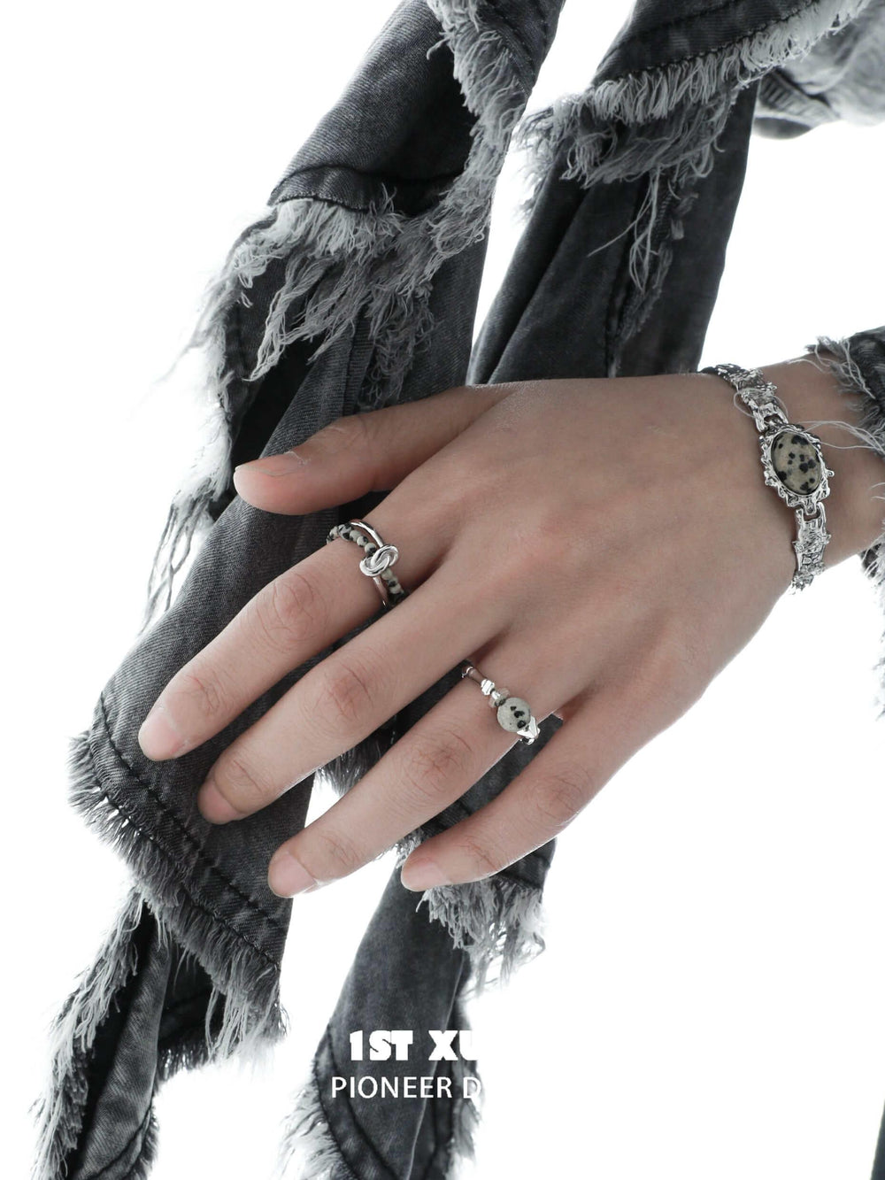 1ST XULIE "Stone Age" Natural Speckled Stone Open Ring in 925 Sterling Silver - Side View