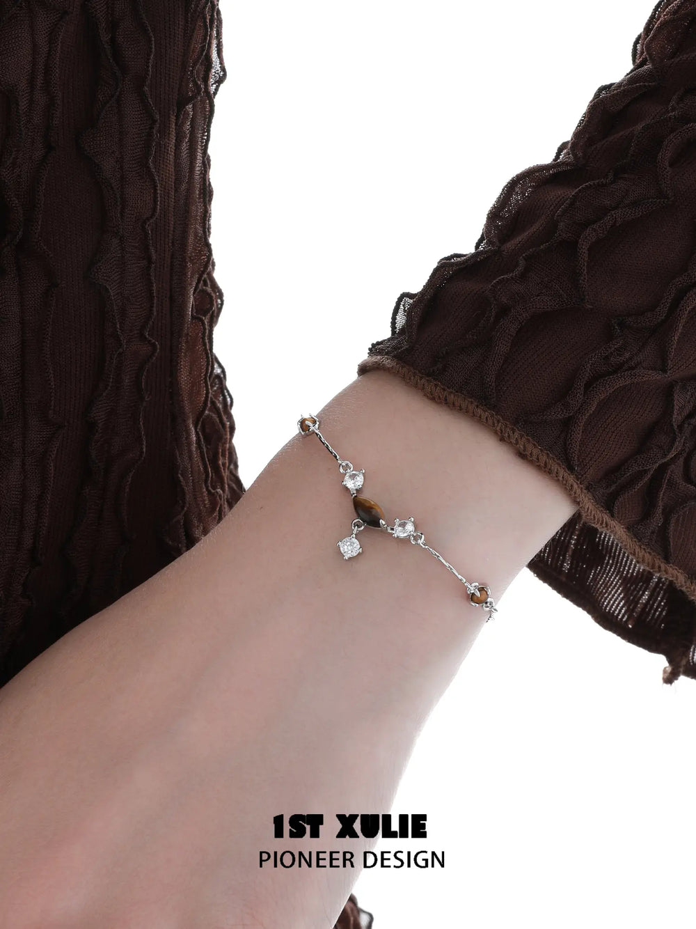 1ST XULIE Jewelry "Stone Age" Natural Stone Bracelet in Brass - On Model