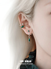 1ST XULIE Jewelry "Stone Age" Natural Stone Ear Cuffs in Rhodium Plated Brass - Blue Stone Detail