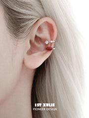 1ST XULIE Jewelry "Stone Age" Natural Stone Ear Cuffs in Rhodium Plated Brass - Green Stone Detail
