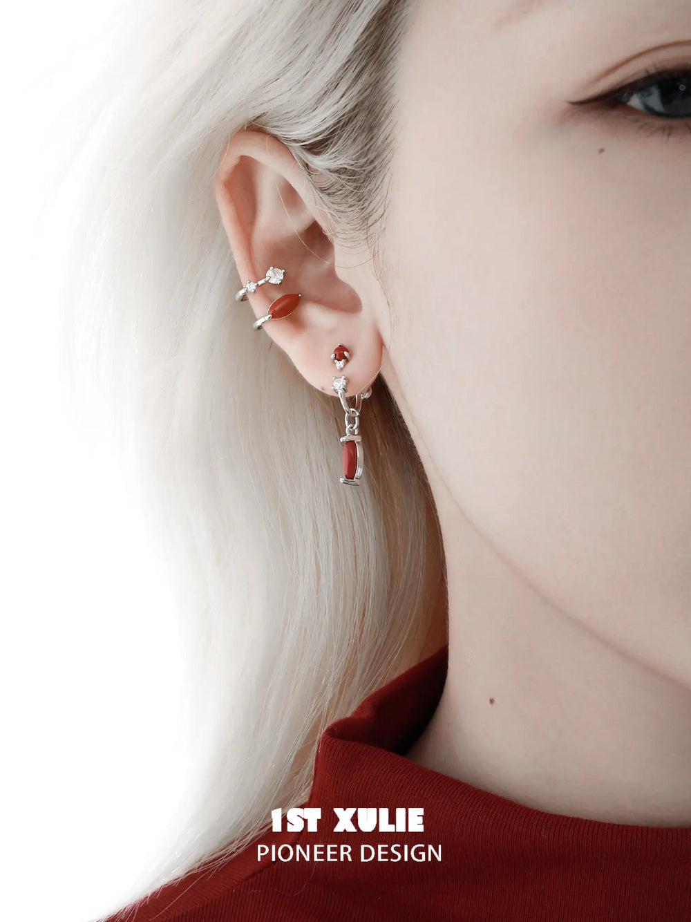 1ST XULIE Jewelry "Stone Age" Natural Stone Ear Cuffs in Rhodium Plated Brass - Product View