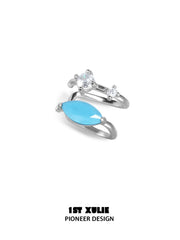 1ST XULIE Jewelry "Stone Age" Natural Stone Ear Cuffs in Rhodium Plated Brass - On Model Angle