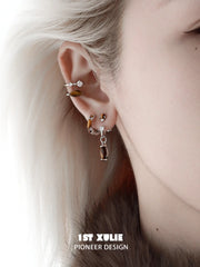 1ST XULIE Jewelry "Stone Age" Natural Stone Ear Cuffs in Rhodium Plated Brass - Red Stone Detail