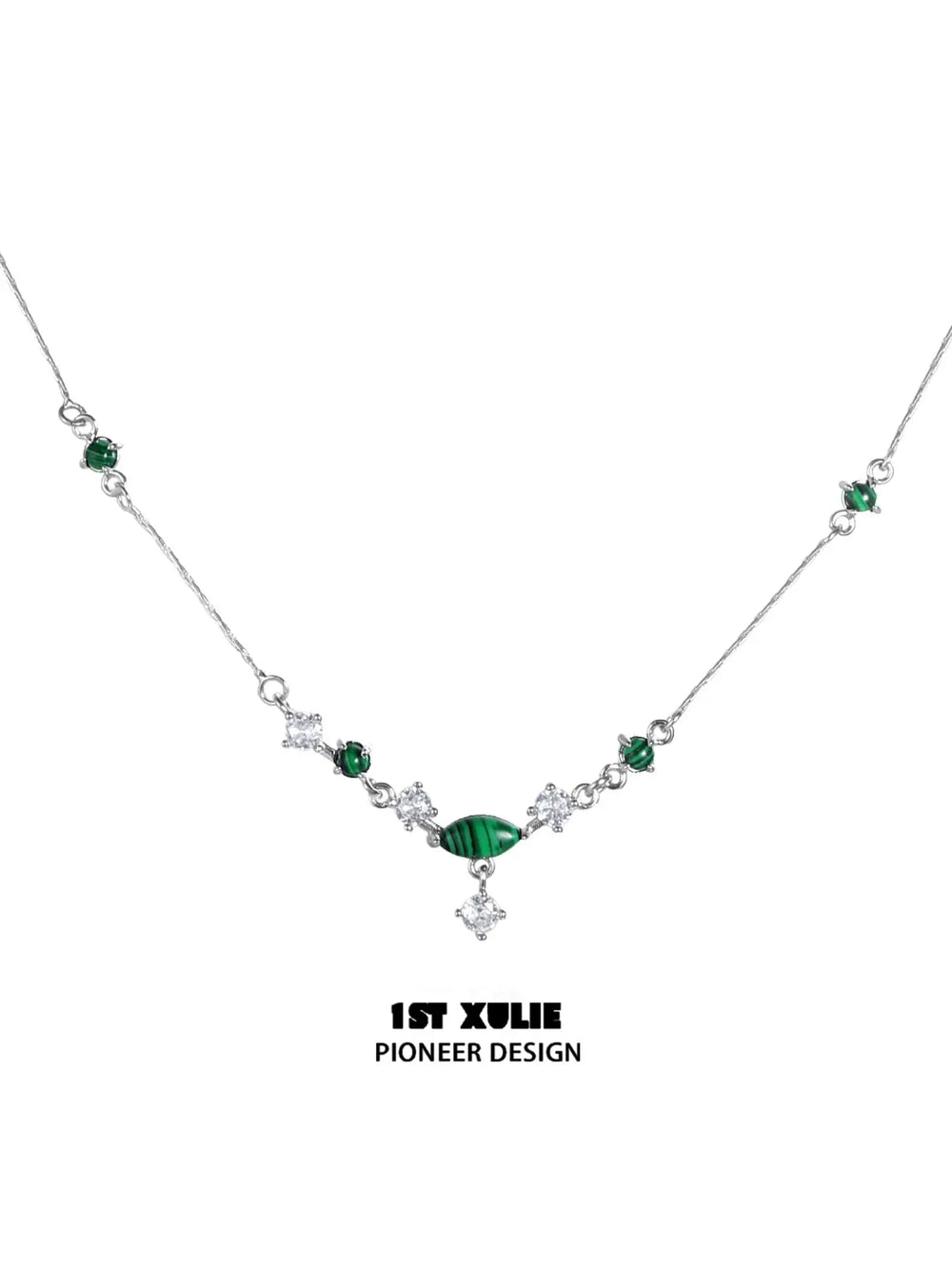 1ST XULIE Jewelry "Stone Age" Natural Stone Pendant Necklace in Rhodium Plated Brass - Angle 1