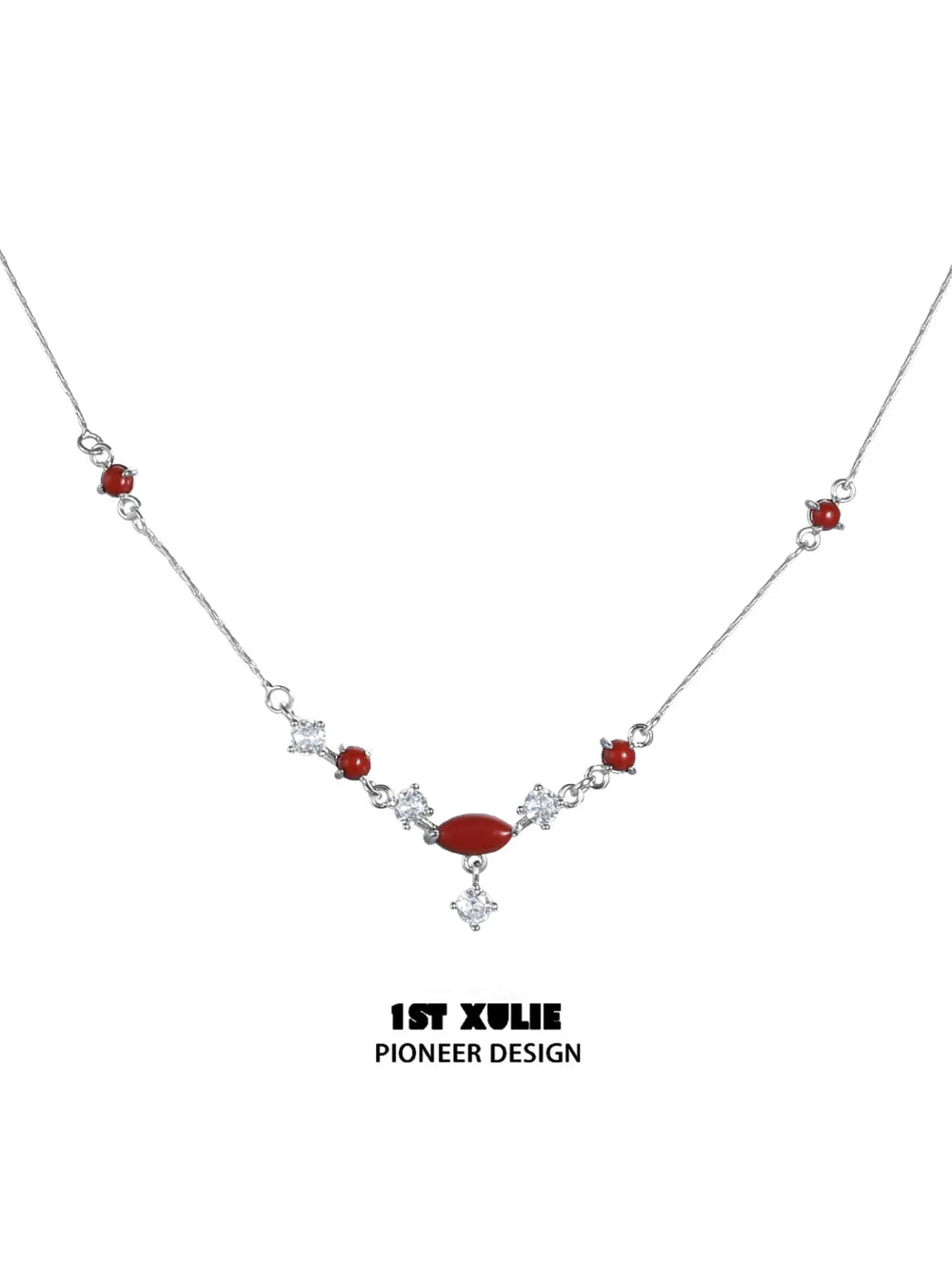 1ST XULIE Jewelry "Stone Age" Natural Stone Pendant Necklace in Rhodium Plated Brass - Angle 2