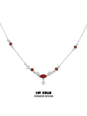 1ST XULIE Jewelry "Stone Age" Natural Stone Pendant Necklace in Rhodium Plated Brass - Angle 2