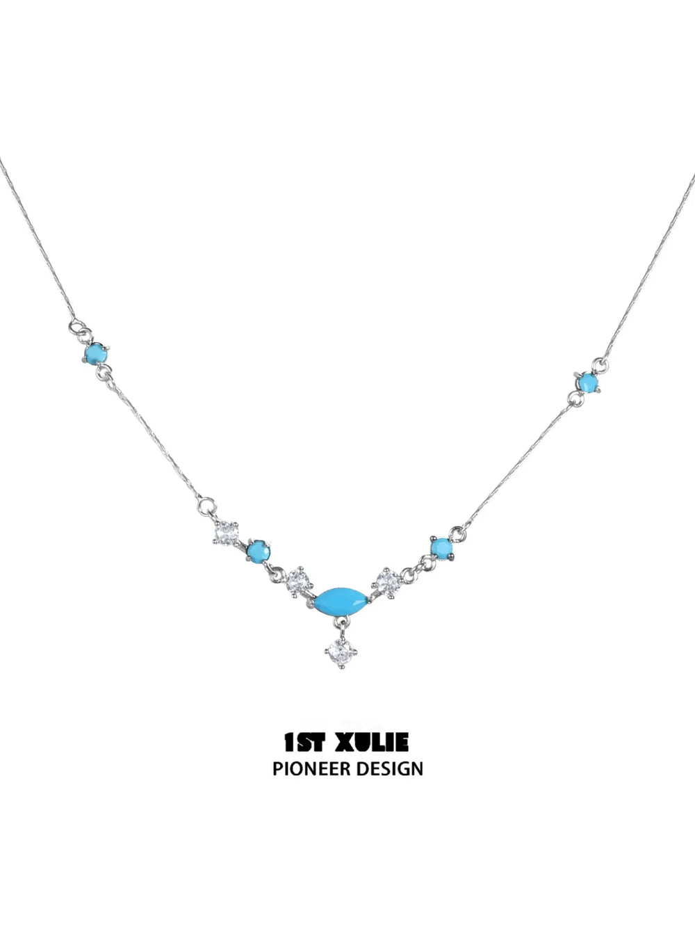 1ST XULIE Jewelry "Stone Age" Natural Stone Pendant Necklace in Rhodium Plated Brass - Lifestyle Shot