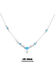 1ST XULIE Jewelry "Stone Age" Natural Stone Pendant Necklace in Rhodium Plated Brass - Lifestyle Shot