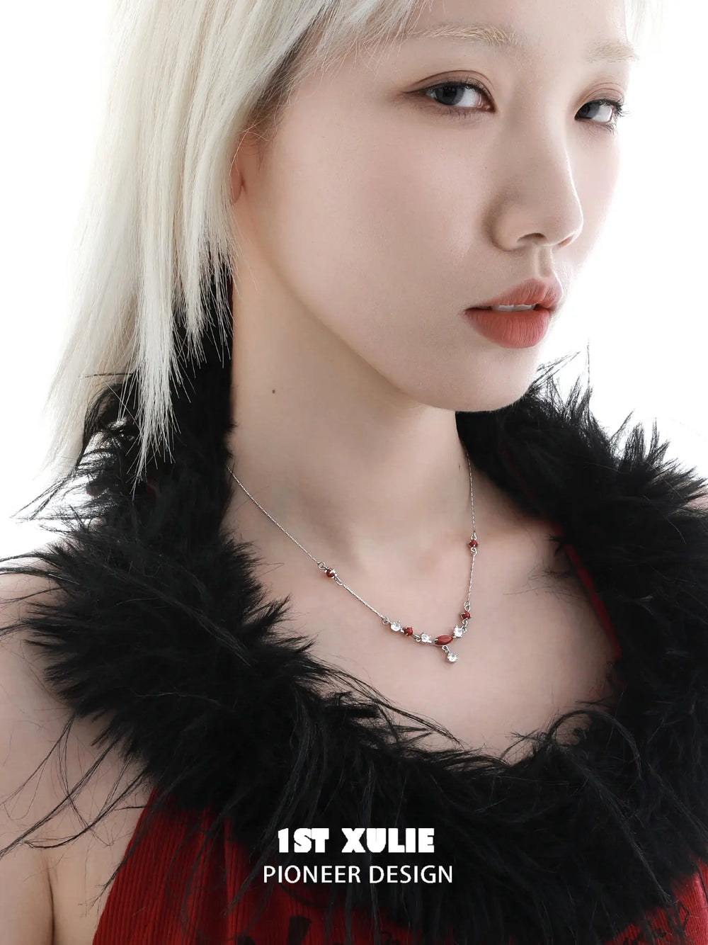 1ST XULIE Jewelry "Stone Age" Natural Stone Pendant Necklace in Rhodium Plated Brass - On Model