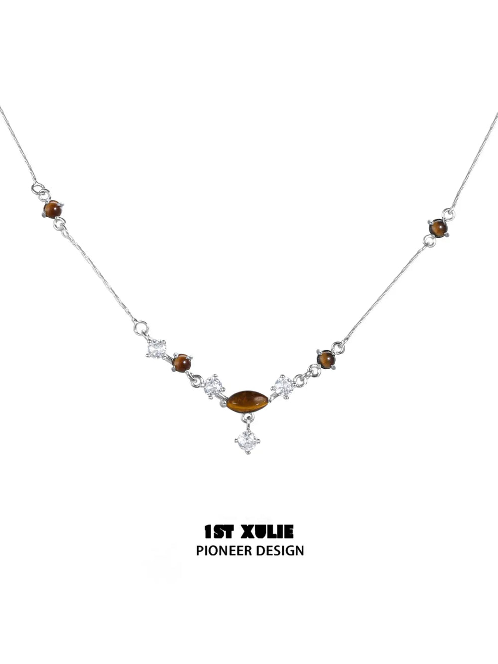 1ST XULIE Jewelry "Stone Age" Natural Stone Pendant Necklace in Rhodium Plated Brass - Texture