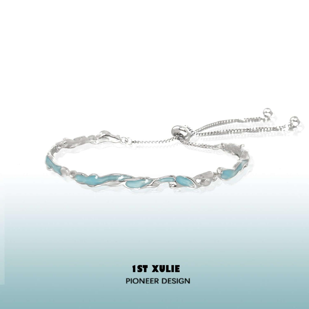 1ST XULIE "THE SEA" Ocean Blue Adjustable Link Bracelet in Platinum - Product View
