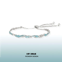1ST XULIE "THE SEA" Ocean Blue Adjustable Link Bracelet in Platinum - Product View