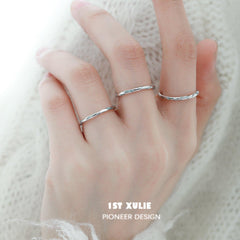 1ST XULIE "THE SEA" Ocean Wave Adjustable Band Ring in 925 Sterling Silver - On Model Close-Up