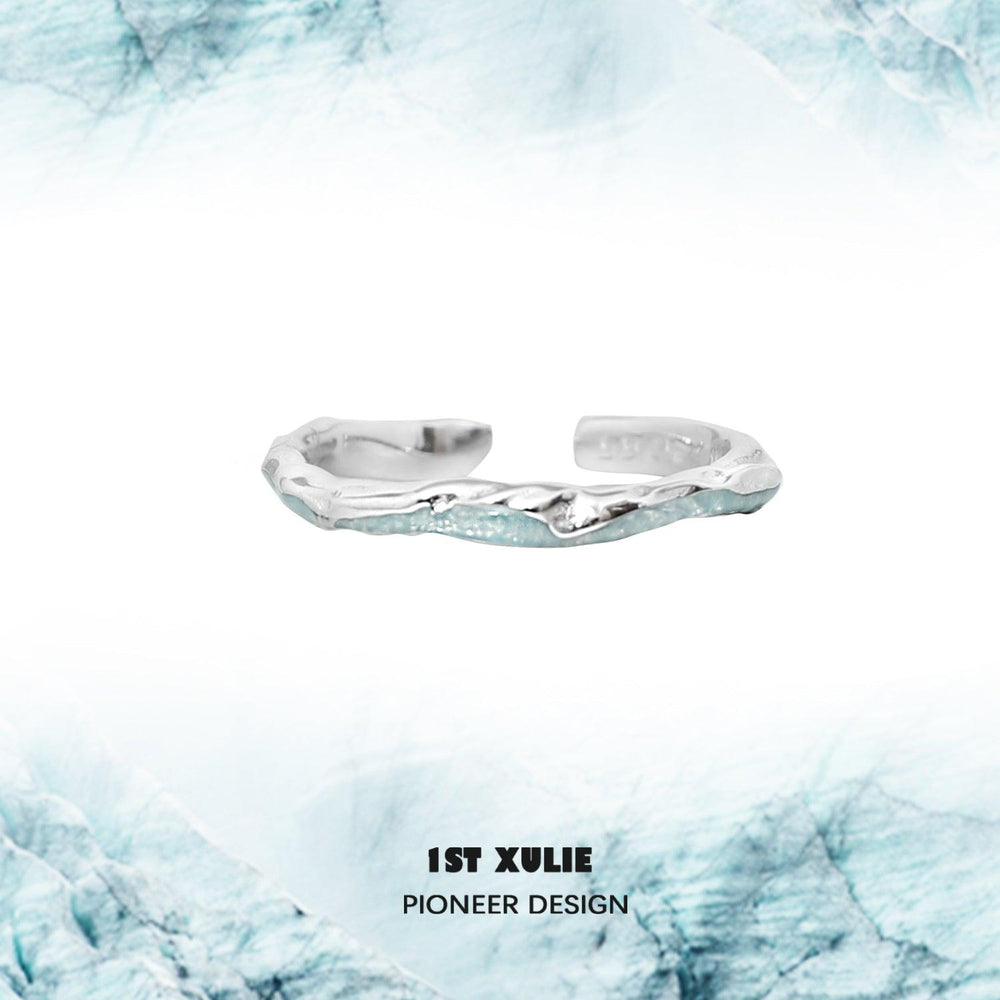 1ST XULIE "THE SEA" Ocean Wave Couple Ring in 925 Sterling Silver - Detail Shot