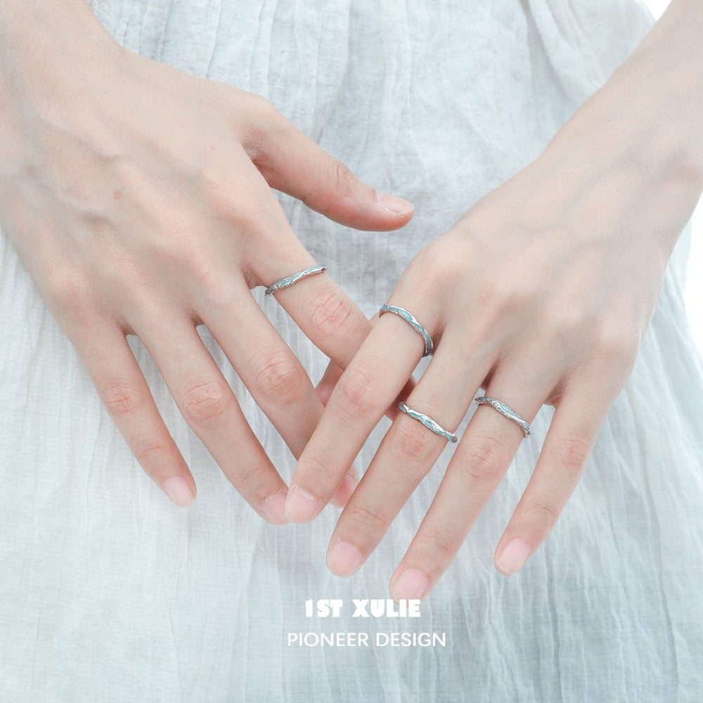 1ST XULIE "THE SEA" Ocean Wave Couple Ring in 925 Sterling Silver - On Model