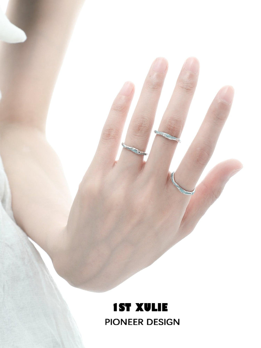 1ST XULIE "THE SEA" Ocean Wave Couple Ring in 925 Sterling Silver - Side View