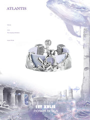 1ST XULIE "ATLANTIS" Minimalist Ocean Wave Adjustable Leather Ring in 925 Sterling Silver and Leather - Product View