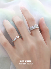 1ST XULIE "ATLANTIS" Minimalist Ocean Wave Adjustable Leather Ring in 925 Sterling Silver and Leather - On Model