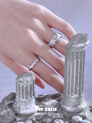 1ST XULIE "ATLANTIS" Minimalist Ocean Wave Adjustable Leather Ring in 925 Sterling Silver and Leather - On Model Close-Up