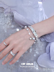 1ST XULIE "ATLANTIS" Minimalist Ocean Wave Adjustable Leather Ring in 925 Sterling Silver and Leather - Side View