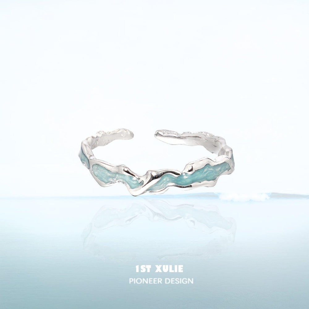 1ST XULIE "THE SEA" Ocean Wave Ring in 925 Sterling Silver - On Model