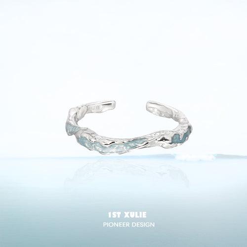 1ST XULIE "THE SEA" Ocean Wave Ring in 925 Sterling Silver - On Model Close-up