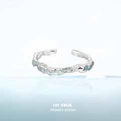 1ST XULIE "THE SEA" Ocean Wave Ring in 925 Sterling Silver - On Model Close-up