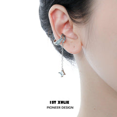 1ST XULIE "THE SEA" Oceanic Blue Tassel Ear Clips in Platinum Plated - Product View