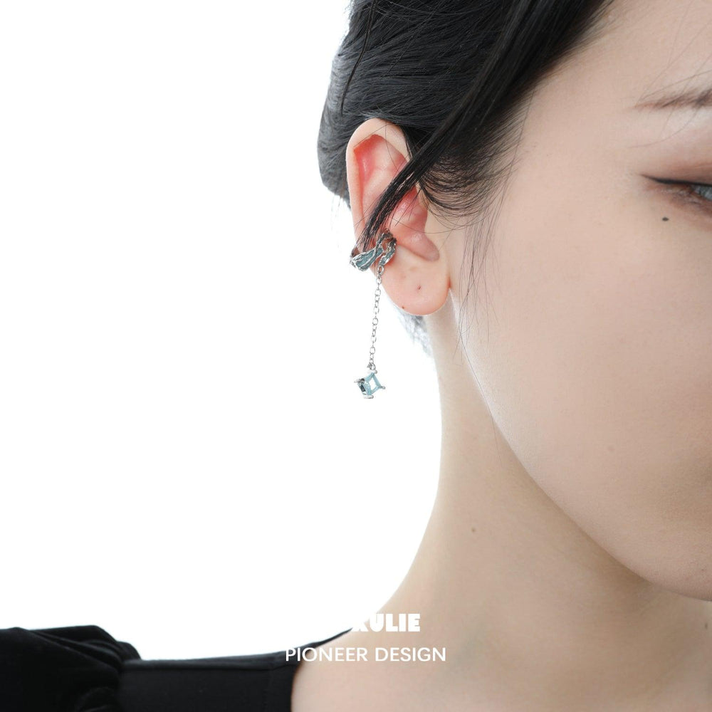 1ST XULIE "THE SEA" Oceanic Blue Tassel Ear Clips in Platinum Plated - Packaging View