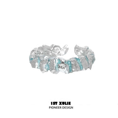 1ST XULIE "The Sea" Oceanic Drip Wax Statement Band Ring in 925 Sterling Silver - Lifestyle Shot