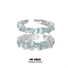 1ST XULIE "The Sea" Oceanic Drip Wax Statement Band Ring in 925 Sterling Silver - Product View