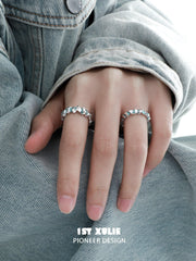 1ST XULIE "The Sea" Oceanic Drip Wax Statement Band Ring in 925 Sterling Silver - On Model Close-Up