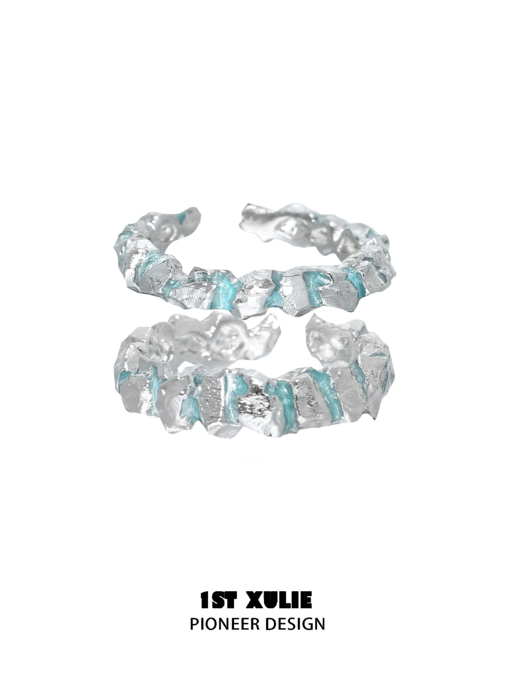 1ST XULIE "The Sea" Oceanic Drip Wax Statement Band Ring in 925 Sterling Silver - Side View