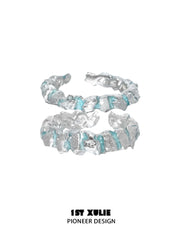 1ST XULIE "The Sea" Oceanic Drip Wax Statement Band Ring in 925 Sterling Silver - Side View