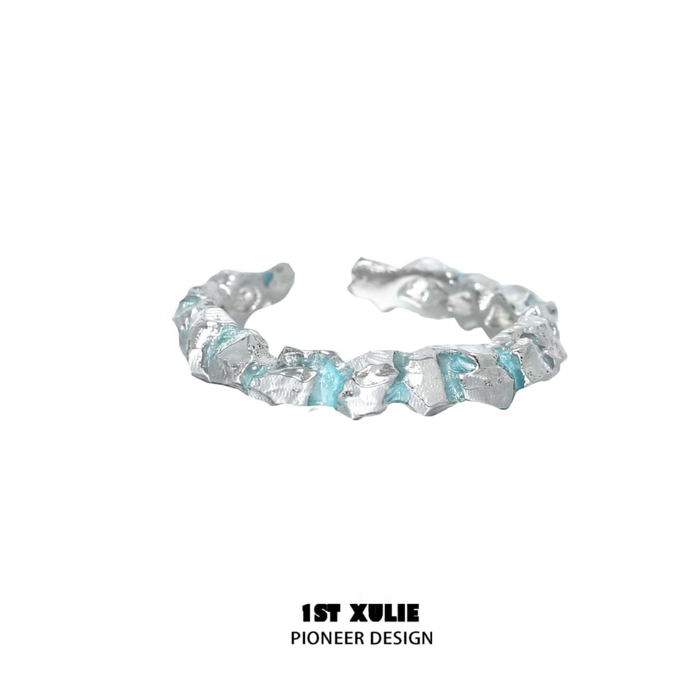 1ST XULIE "The Sea" Oceanic Drip Wax Statement Band Ring in 925 Sterling Silver - Texture Detail