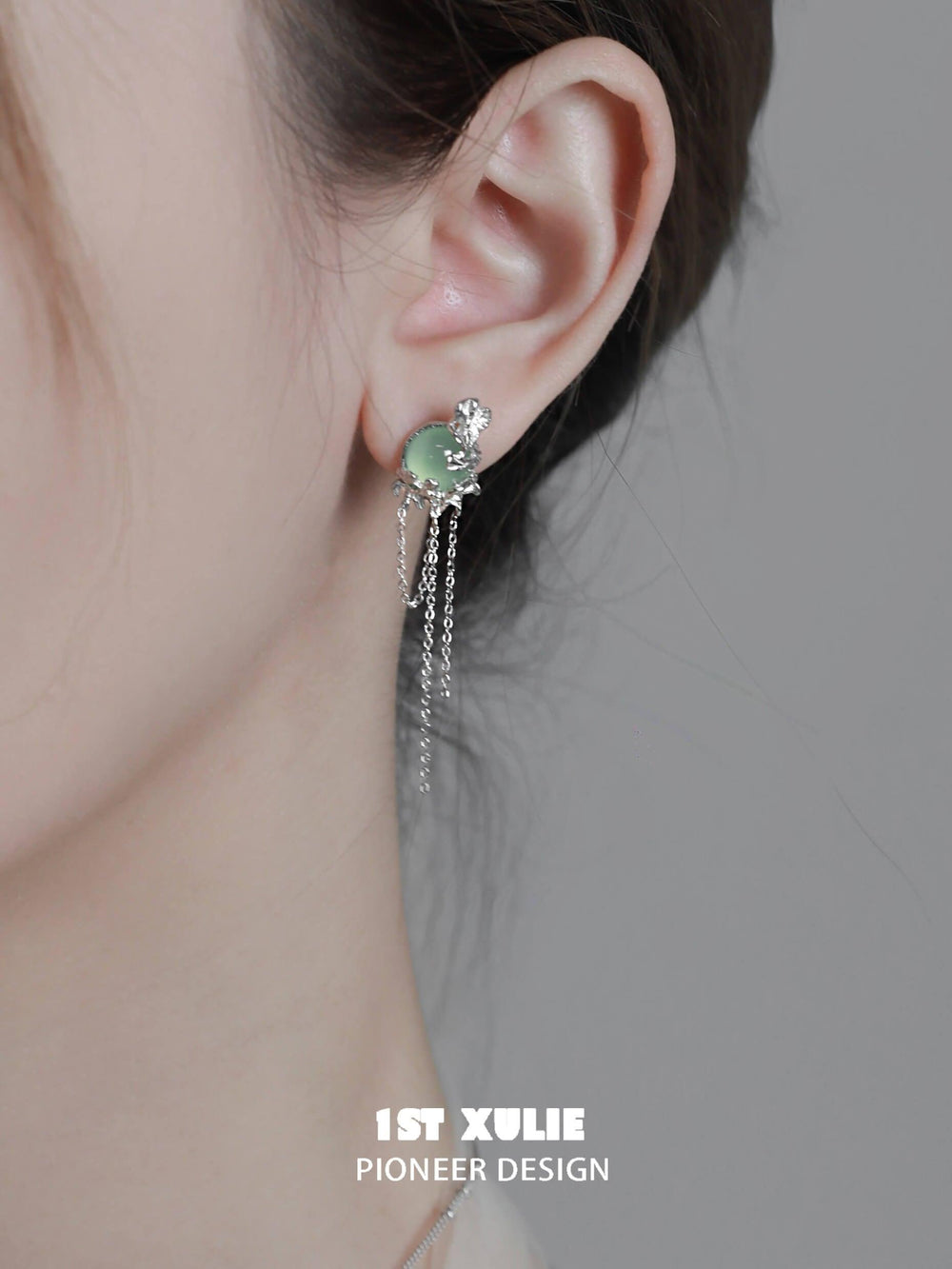 1ST XULIE "Renewal & Growth" Onyx Tassel Earrings in 925 Sterling Silver - Detail Shot
