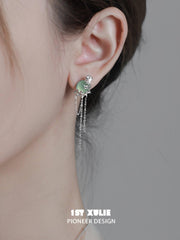 1ST XULIE "Renewal & Growth" Onyx Tassel Earrings in 925 Sterling Silver - Detail Shot
