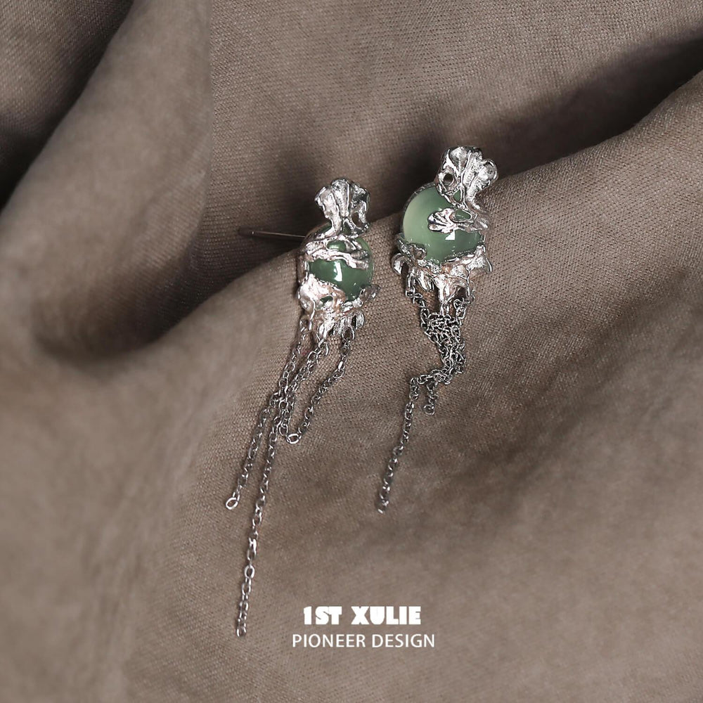 1ST XULIE "Renewal & Growth" Onyx Tassel Earrings in 925 Sterling Silver - Product View