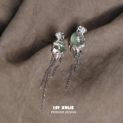 1ST XULIE "Renewal & Growth" Onyx Tassel Earrings in 925 Sterling Silver - Product View