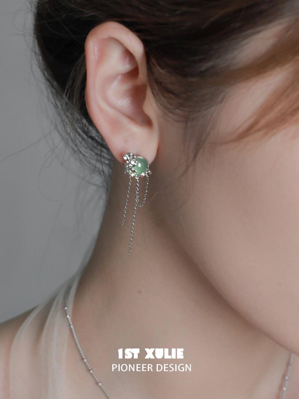 1ST XULIE "Renewal & Growth" Onyx Tassel Earrings in 925 Sterling Silver - On Model