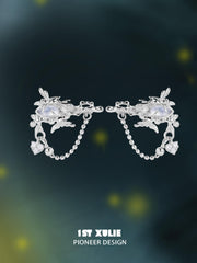 1ST XULIE "Blue Sky" Opal Genie Huggie Ear Cuffs in Platinum Plated 925 Sterling Silver - Detail Shot