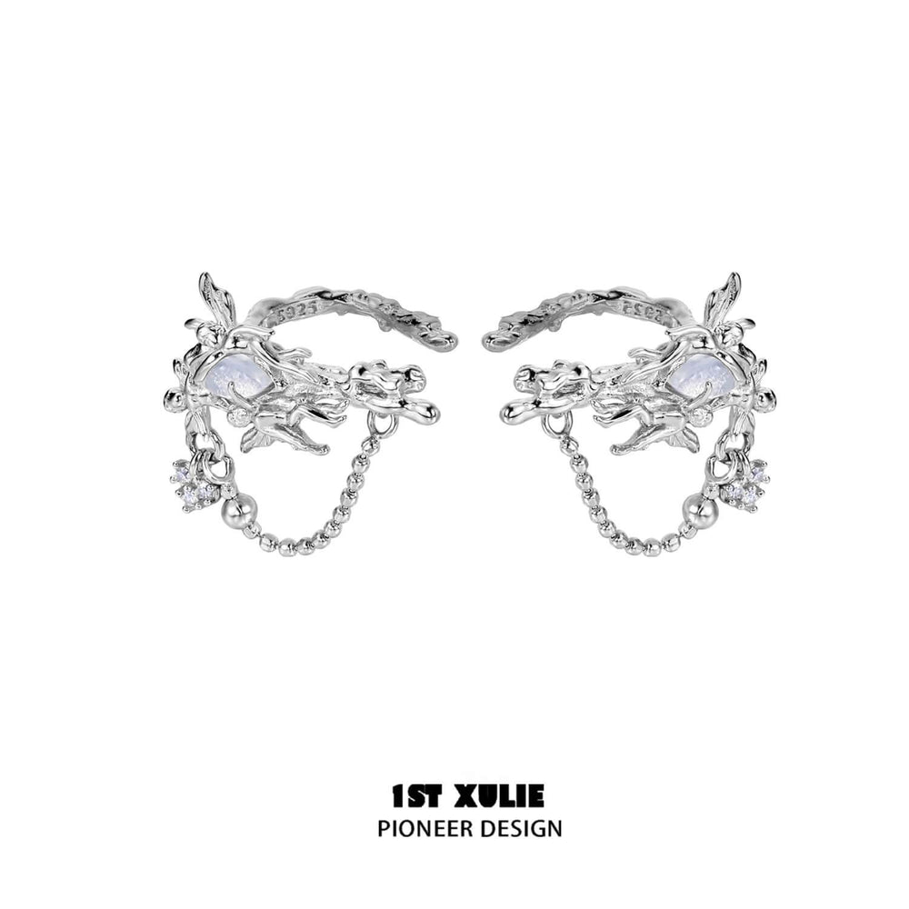 1ST XULIE "Blue Sky" Opal Genie Huggie Ear Cuffs in Platinum Plated 925 Sterling Silver - Side View